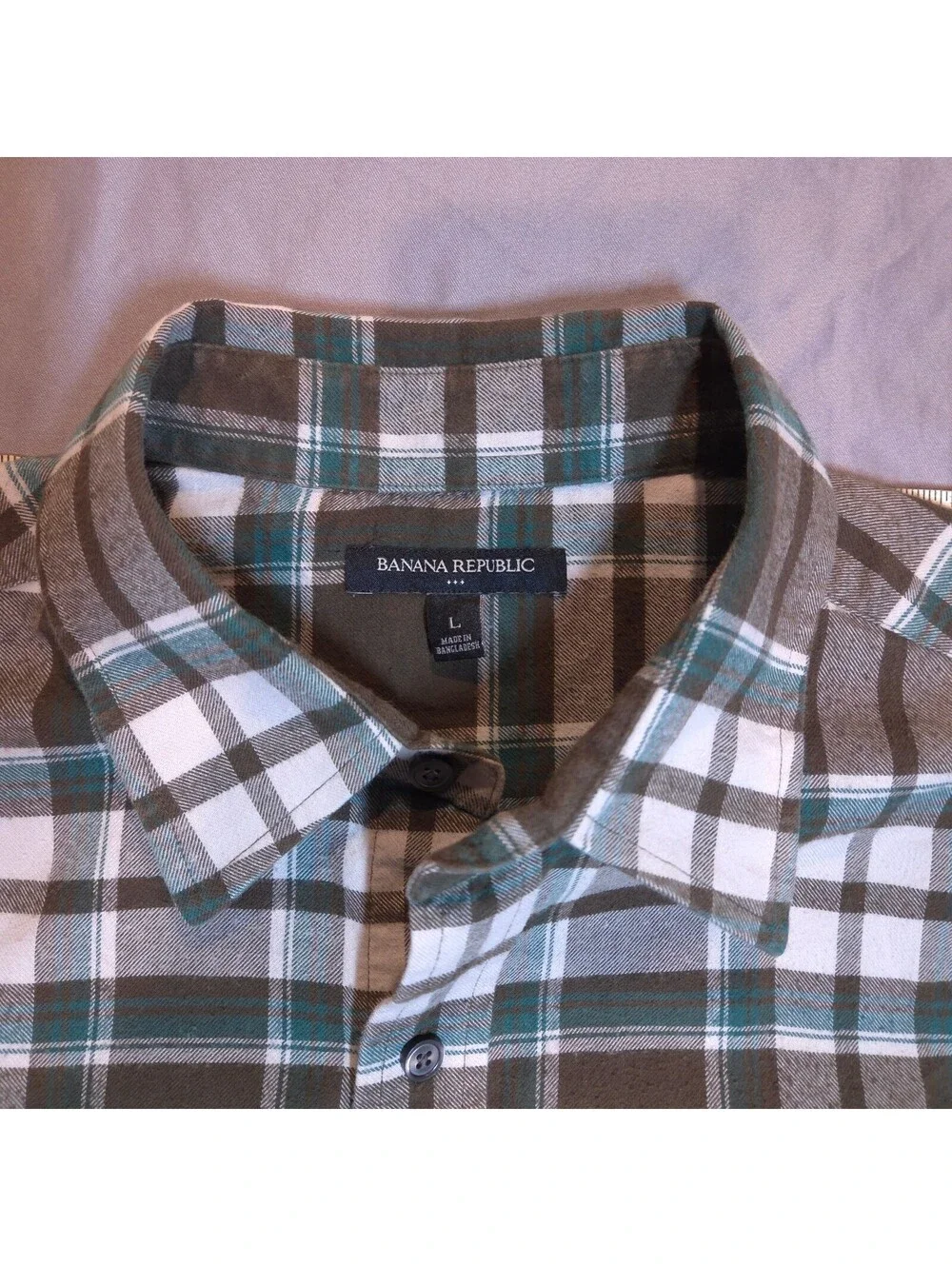 Banana Republic Men's Large Brown Green Plaid Flannel Button Shirt